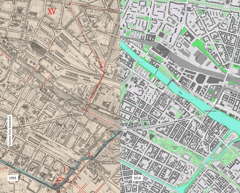 Comparaison de cartes de Berlin de 1905 et 1908.